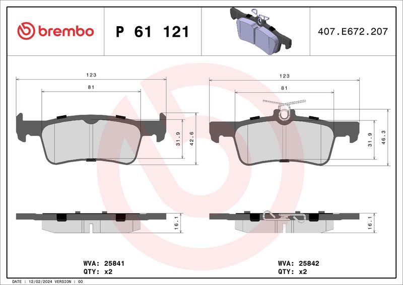 Комплект тормозных колодок, дисковый тормоз BREMBO P61121