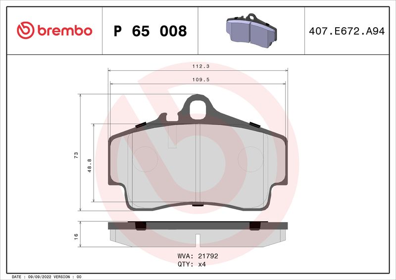 Комплект тормозных колодок, дисковый тормоз BREMBO P65008