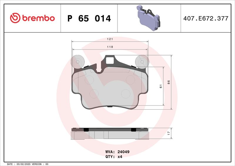 Комплект тормозных колодок, дисковый тормоз BREMBO P65014