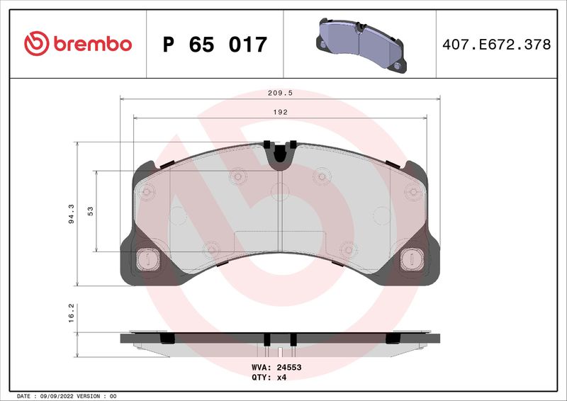 Комплект тормозных колодок, дисковый тормоз BREMBO P65017