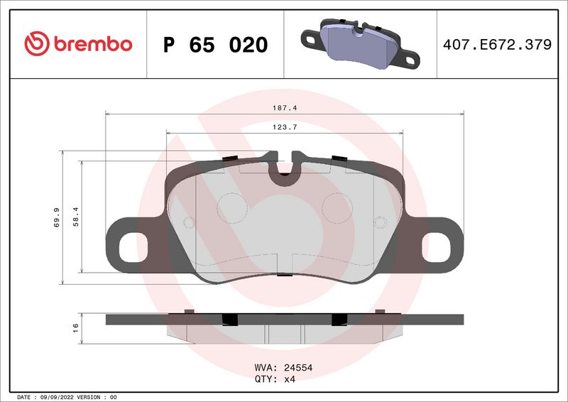 Комплект тормозных колодок, дисковый тормоз BREMBO P65020