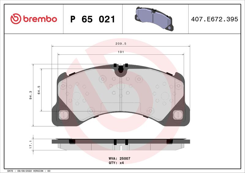 Комплект тормозных колодок, дисковый тормоз BREMBO P65021
