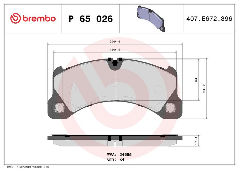 Комплект тормозных колодок, дисковый тормоз BREMBO P65026