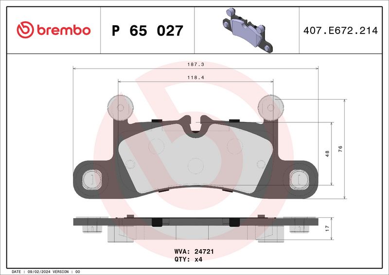 Комплект тормозных колодок, дисковый тормоз BREMBO P65027