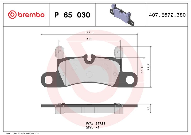 Комплект тормозных колодок, дисковый тормоз BREMBO P65030
