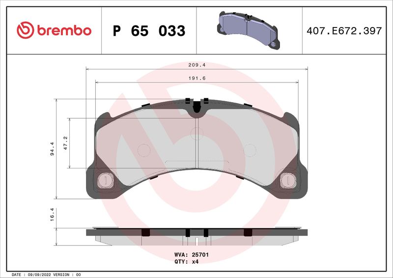 Комплект тормозных колодок, дисковый тормоз BREMBO P65033