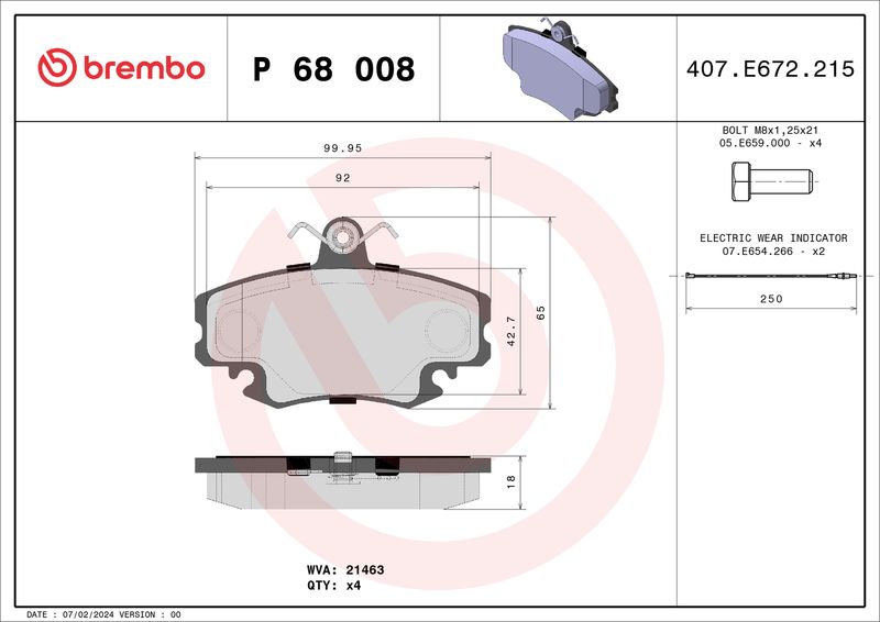 Комплект тормозных колодок, дисковый тормоз BREMBO P68008