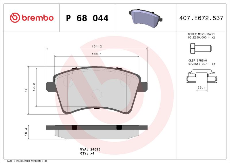 Комплект тормозных колодок, дисковый тормоз BREMBO P68044
