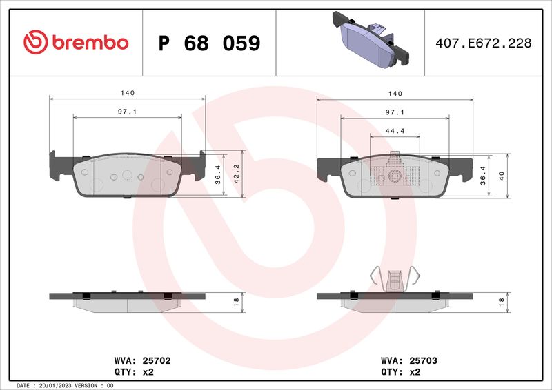 Комплект тормозных колодок, дисковый тормоз BREMBO P68059