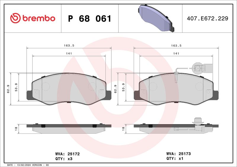 Комплект тормозных колодок, дисковый тормоз BREMBO P68061