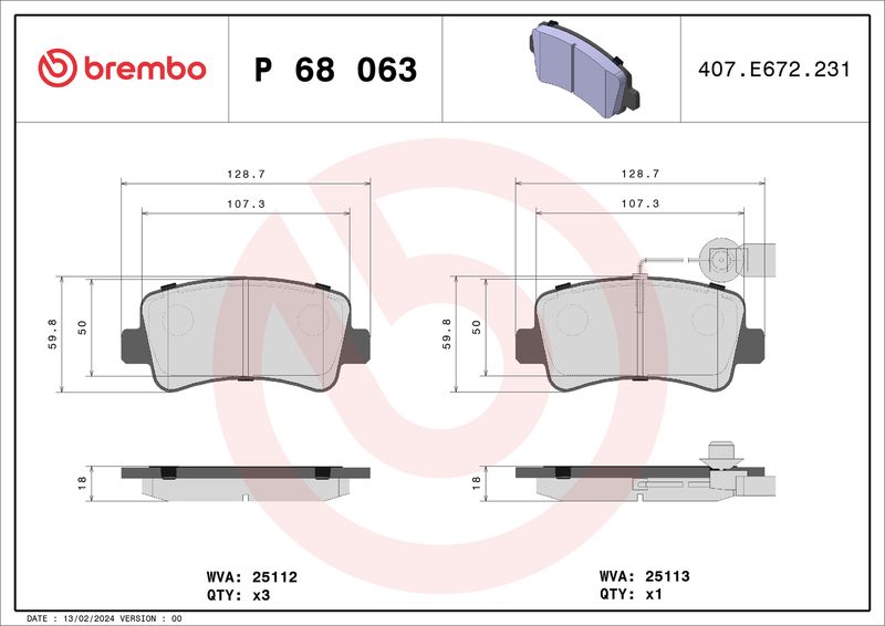Комплект тормозных колодок, дисковый тормоз BREMBO P68063