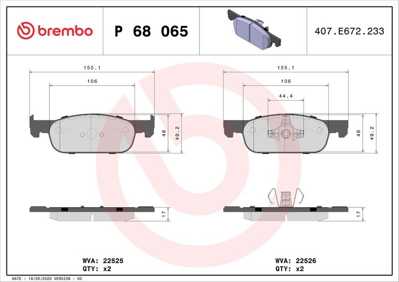 Комплект тормозных колодок, дисковый тормоз BREMBO P68065