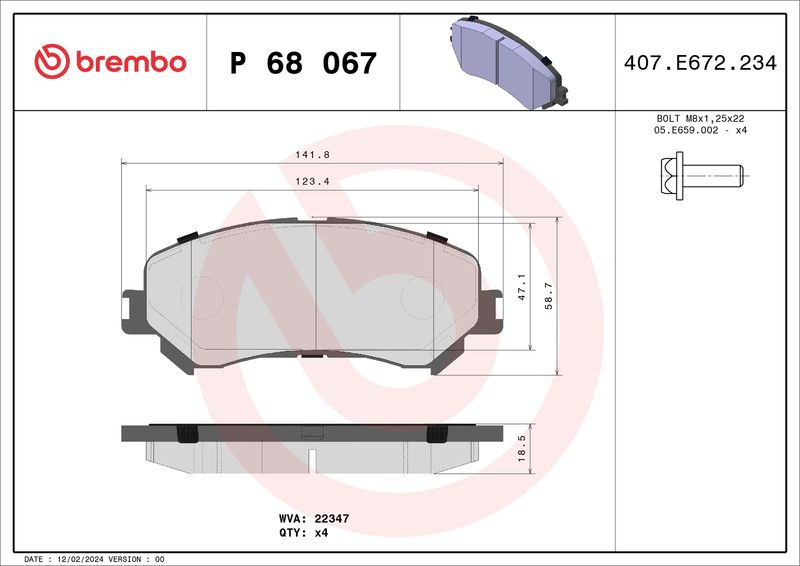 Комплект тормозных колодок, дисковый тормоз BREMBO P68067