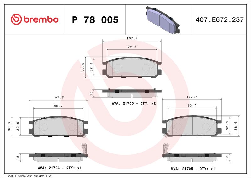 Комплект тормозных колодок, дисковый тормоз BREMBO P78005