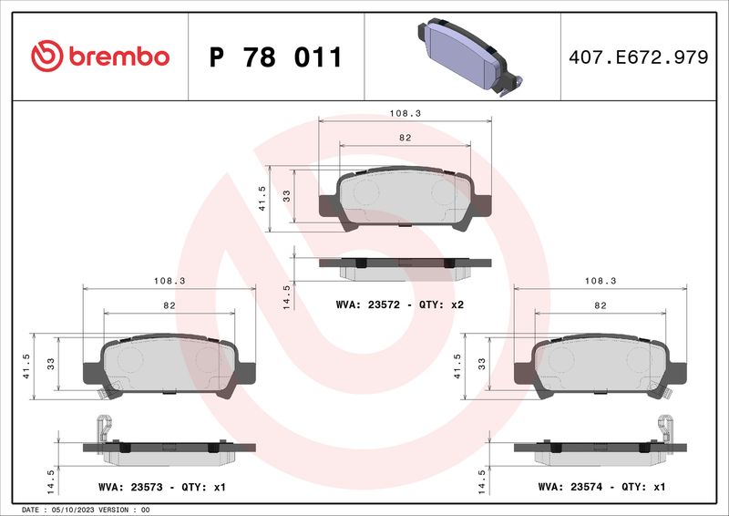 Комплект тормозных колодок, дисковый тормоз BREMBO P78011