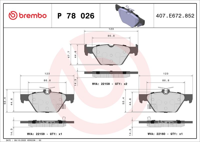 Комплект тормозных колодок, дисковый тормоз BREMBO P78026
