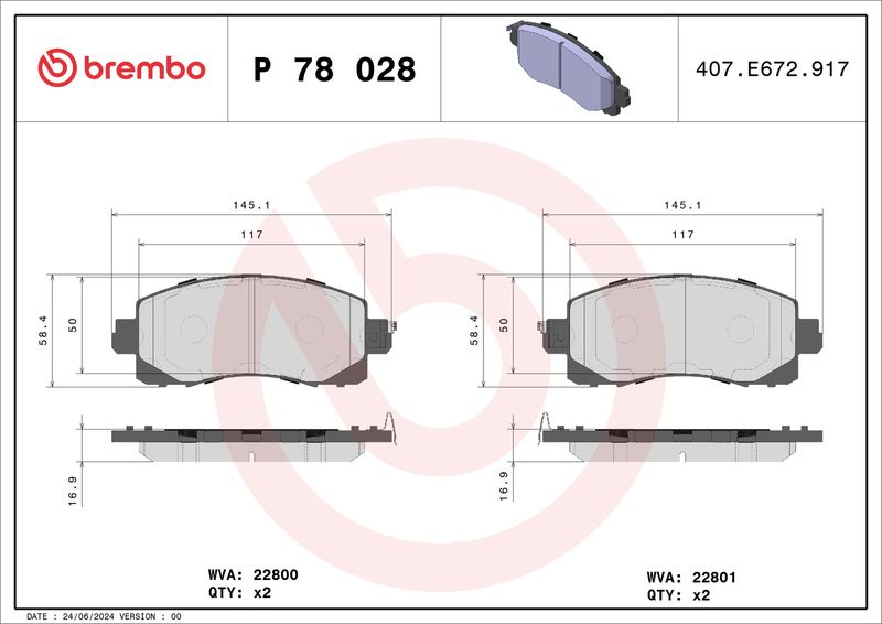Комплект тормозных колодок, дисковый тормоз BREMBO P78028
