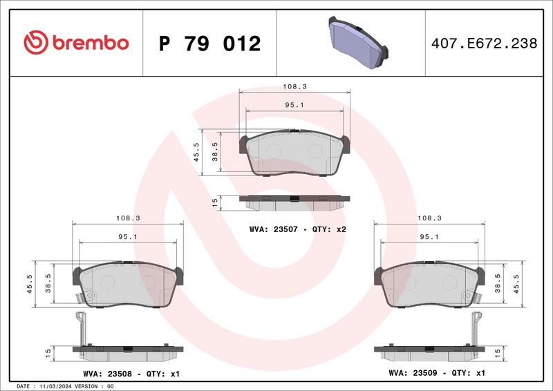 Комплект тормозных колодок, дисковый тормоз BREMBO P79012