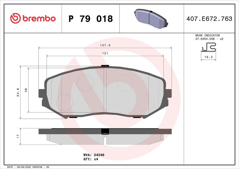 Комплект тормозных колодок, дисковый тормоз BREMBO P79018
