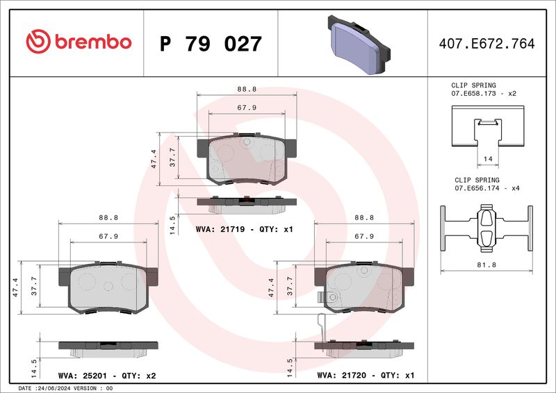 Комплект тормозных колодок, дисковый тормоз BREMBO P79027