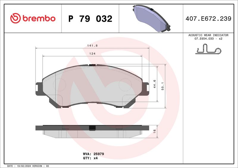 Комплект тормозных колодок, дисковый тормоз BREMBO P79032