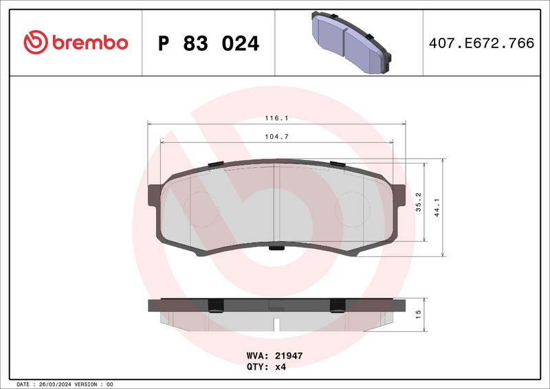 Комплект тормозных колодок, дисковый тормоз BREMBO P83024
