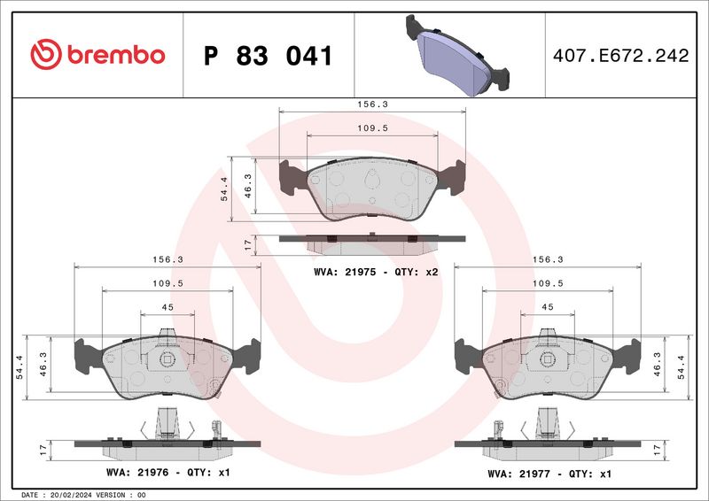 Комплект тормозных колодок, дисковый тормоз BREMBO P83041
