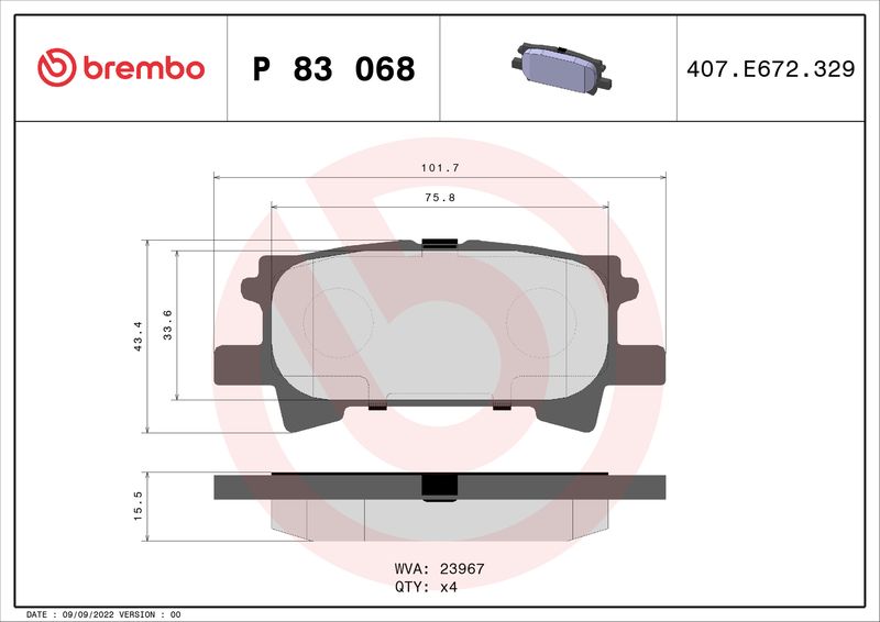 Комплект тормозных колодок, дисковый тормоз BREMBO P83068