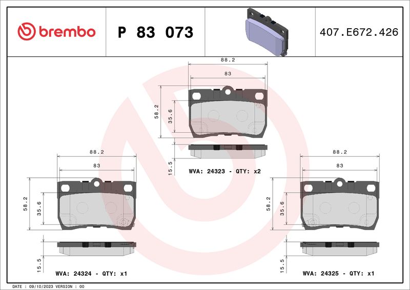 Комплект тормозных колодок, дисковый тормоз BREMBO P83073