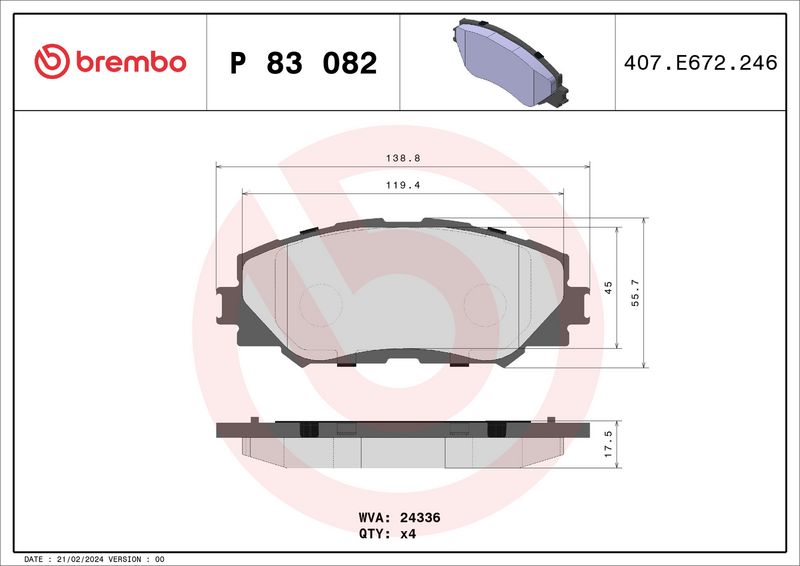 Комплект тормозных колодок, дисковый тормоз BREMBO P83082
