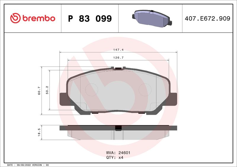 Комплект тормозных колодок, дисковый тормоз BREMBO P83099