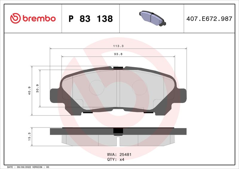 Комплект тормозных колодок, дисковый тормоз BREMBO P83138