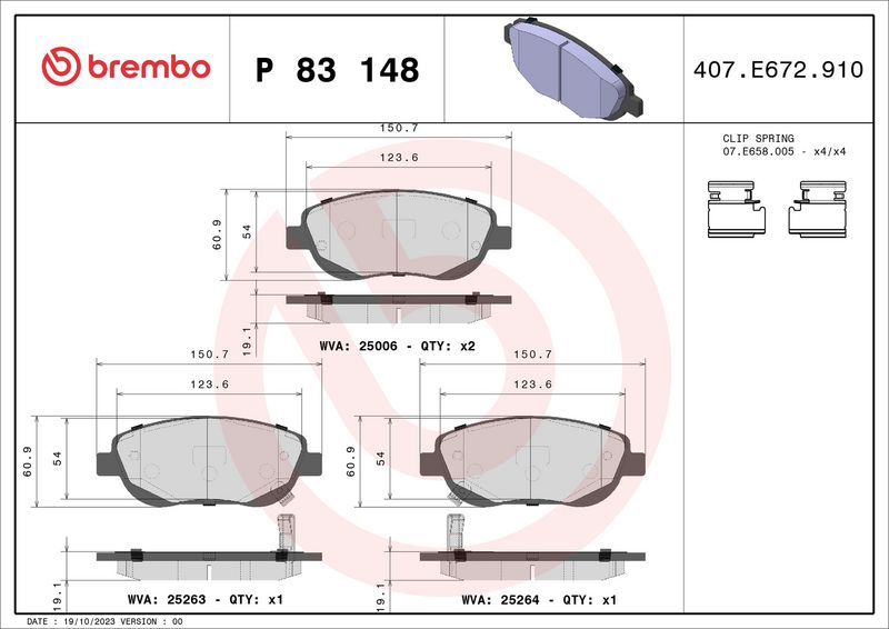 Комплект тормозных колодок, дисковый тормоз BREMBO P83148