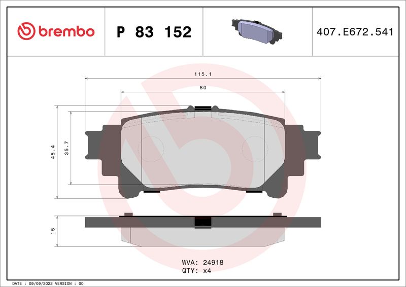 Комплект тормозных колодок, дисковый тормоз BREMBO P83152