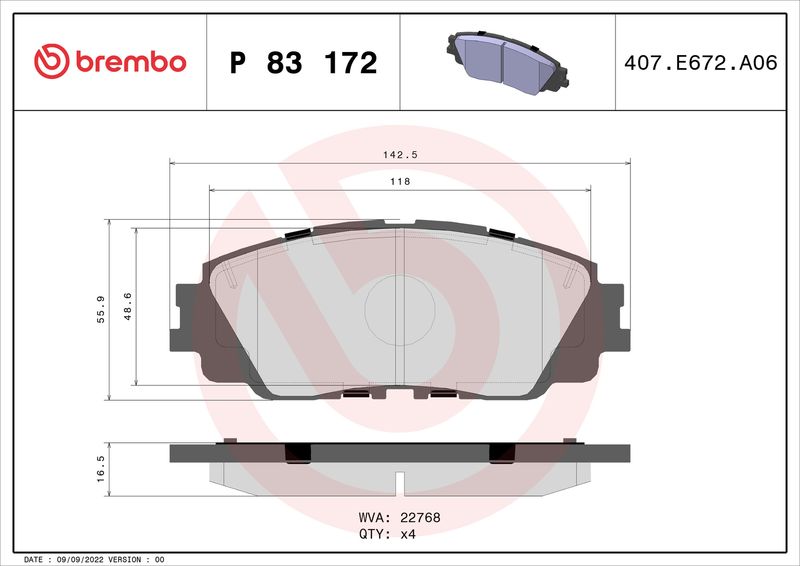 Комплект тормозных колодок, дисковый тормоз BREMBO P83172