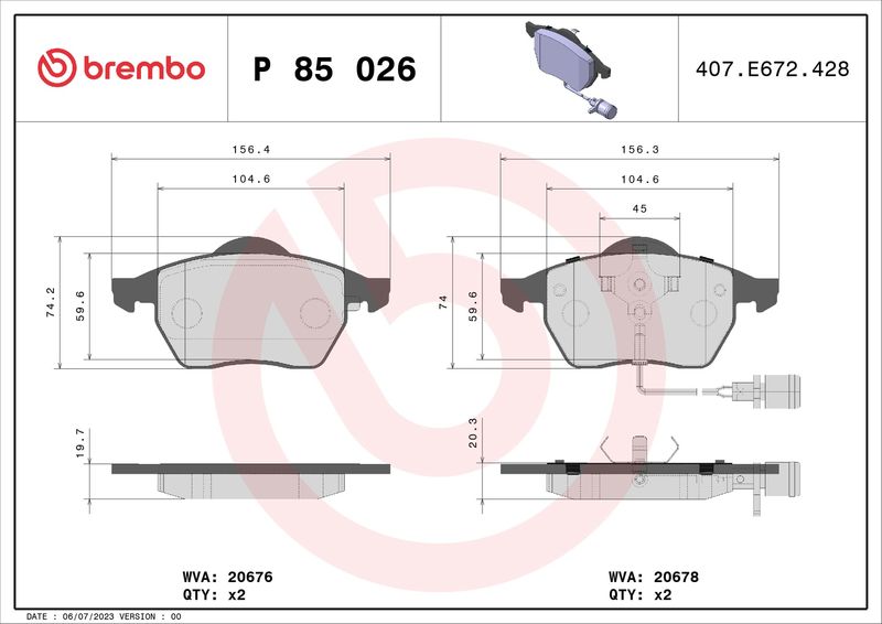 Комплект тормозных колодок, дисковый тормоз BREMBO P85026