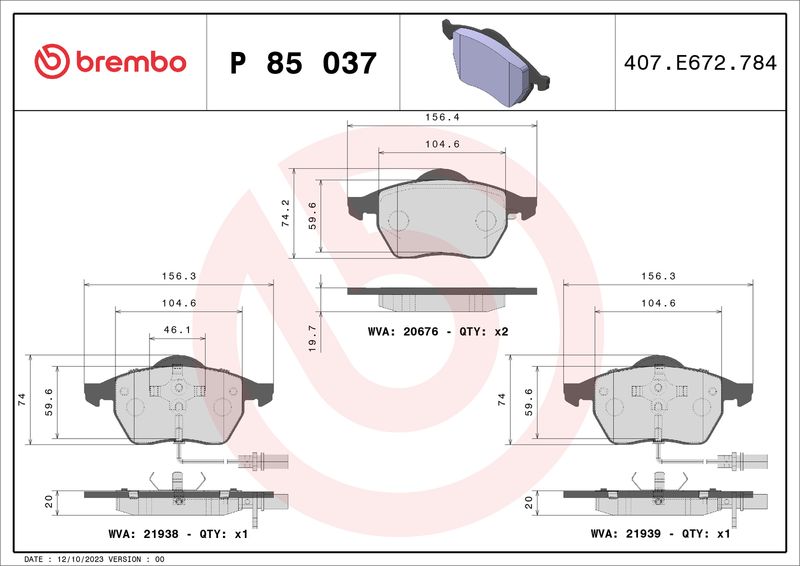 Комплект тормозных колодок, дисковый тормоз BREMBO P85037
