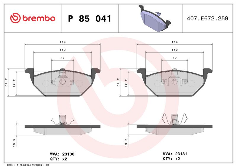 Комплект тормозных колодок, дисковый тормоз BREMBO P85041