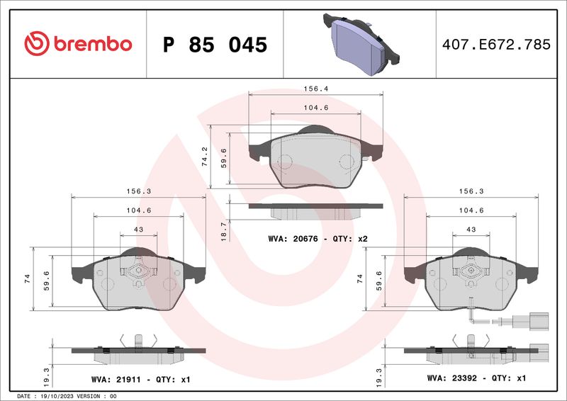 Комплект тормозных колодок, дисковый тормоз BREMBO P85045