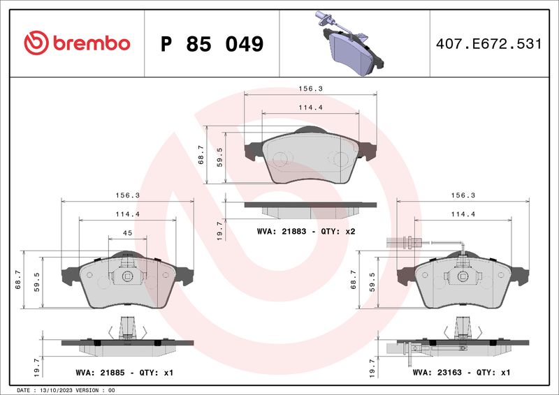 Комплект тормозных колодок, дисковый тормоз BREMBO P85049