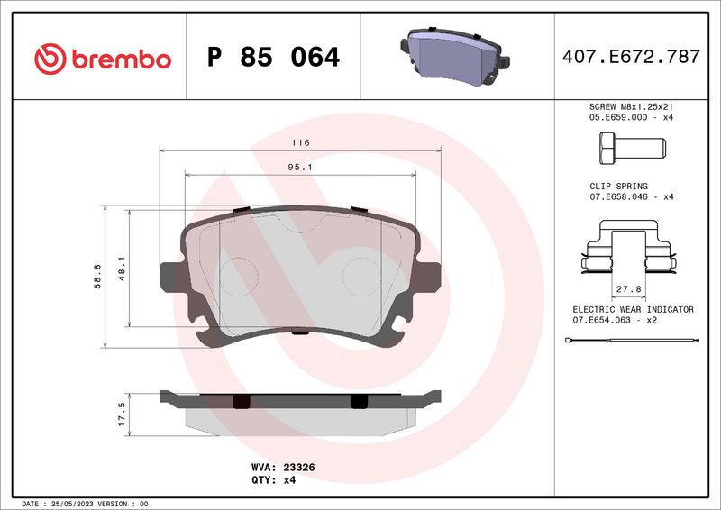 Комплект тормозных колодок, дисковый тормоз BREMBO P85064