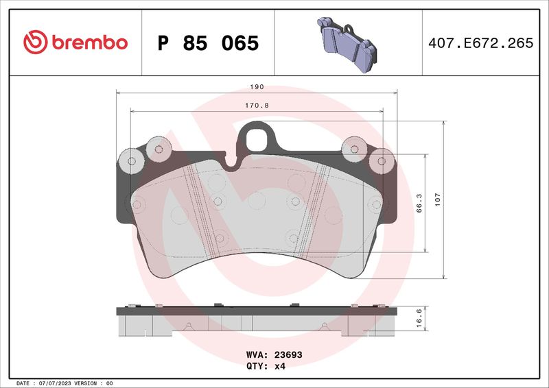Комплект тормозных колодок, дисковый тормоз BREMBO P85065