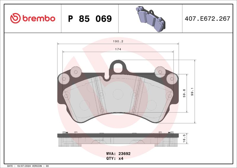 Комплект тормозных колодок, дисковый тормоз BREMBO P85069