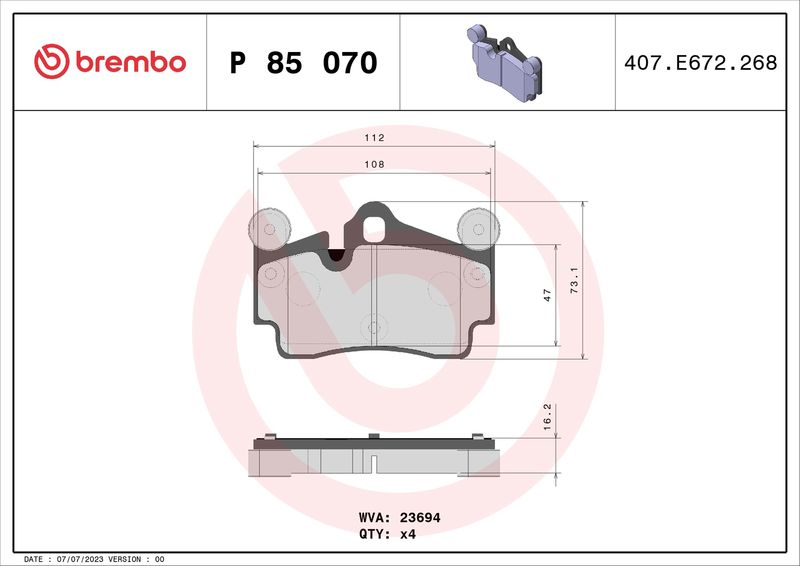 Комплект тормозных колодок, дисковый тормоз BREMBO P85070