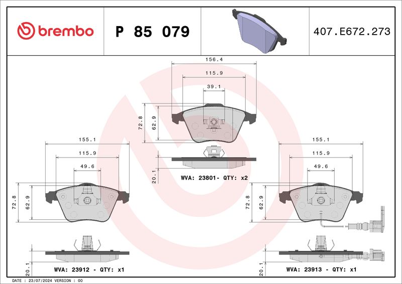 Комплект тормозных колодок, дисковый тормоз BREMBO P85079