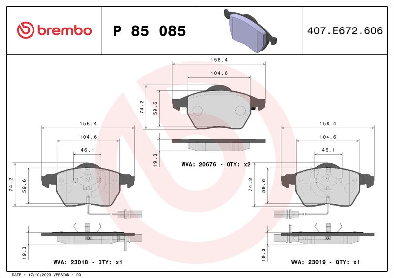 Комплект тормозных колодок, дисковый тормоз BREMBO P85085X