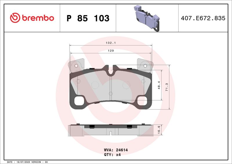 Комплект тормозных колодок, дисковый тормоз BREMBO P85103