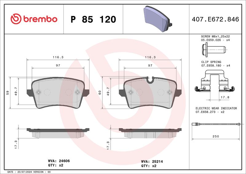 Комплект тормозных колодок, дисковый тормоз BREMBO P85120