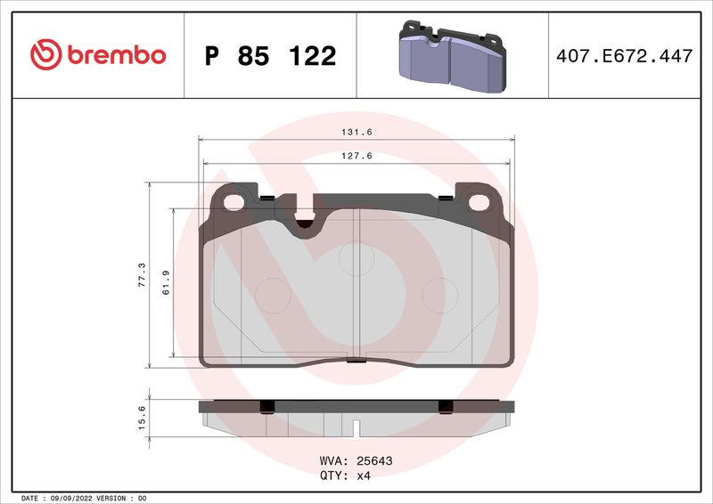 Комплект тормозных колодок, дисковый тормоз BREMBO P85122