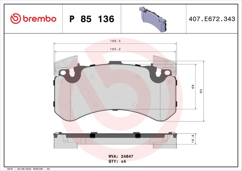 Комплект тормозных колодок, дисковый тормоз BREMBO P85136